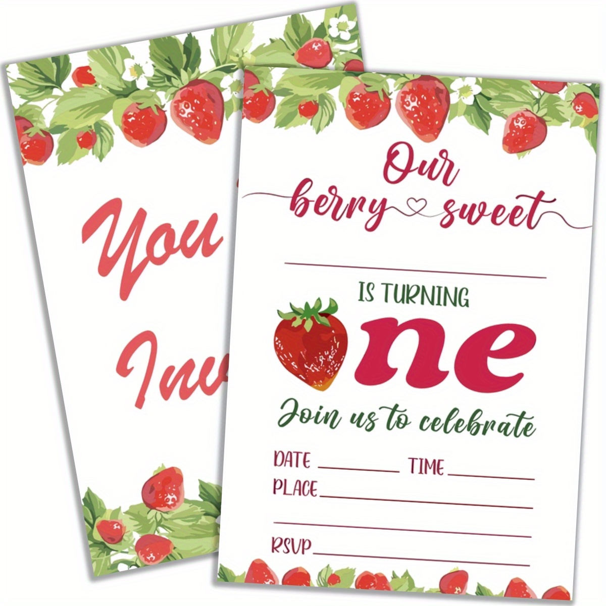 

20pcs Strawberry Cartoon Birthday Invitations With Envelopes - Perfect For Boys & Girls, Party Supplies