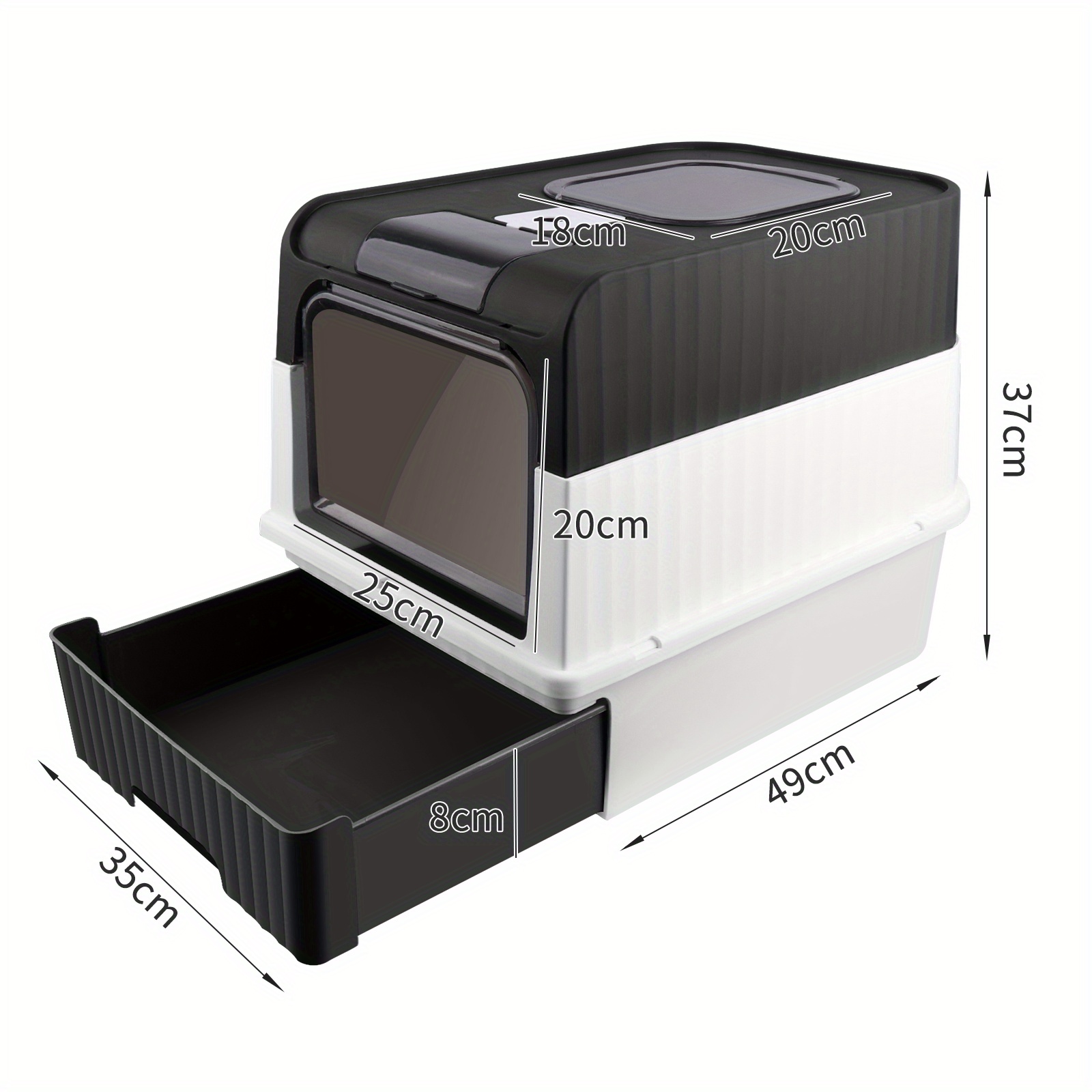 Bac à litière fermé pour chat avec pelle et couvercle | Plateau amovible, 49*37*35cm, Rectangulaire en PC