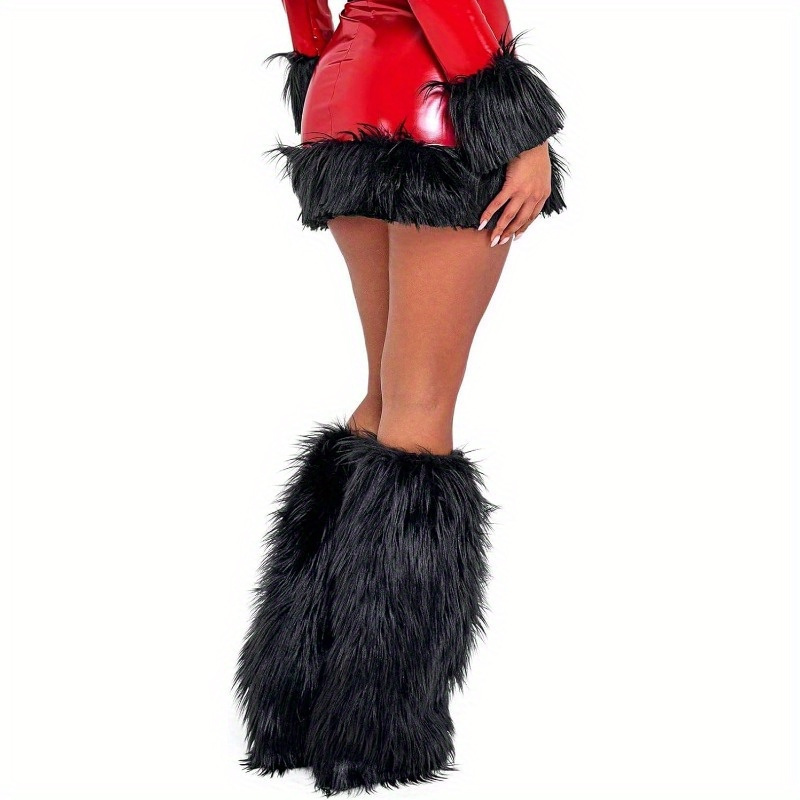 1980s-Inspired Polyester Faux Fur Leg Warmers, Fluffy Boot Cuffs for Women and Girls, 100% Polyester Cosplay Party Accessories, 1 Pair Fuzzy Leg Covers