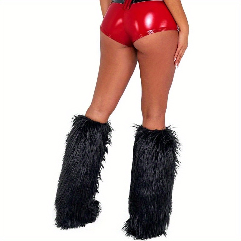 1980s-Inspired Polyester Faux Fur Leg Warmers, Fluffy Boot Cuffs for Women and Girls, 100% Polyester Cosplay Party Accessories, 1 Pair Fuzzy Leg Covers
