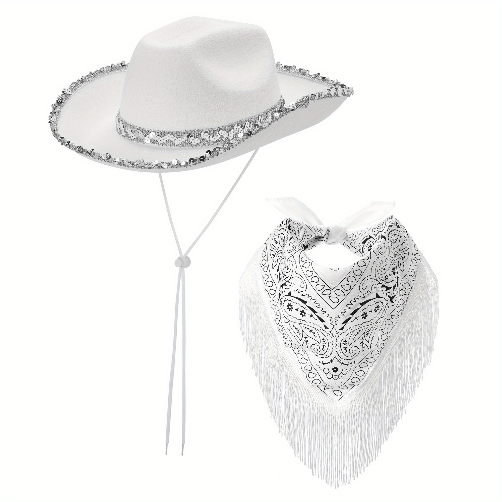 new hot women cowboy hats fringed bandana set - Temu display picture 2