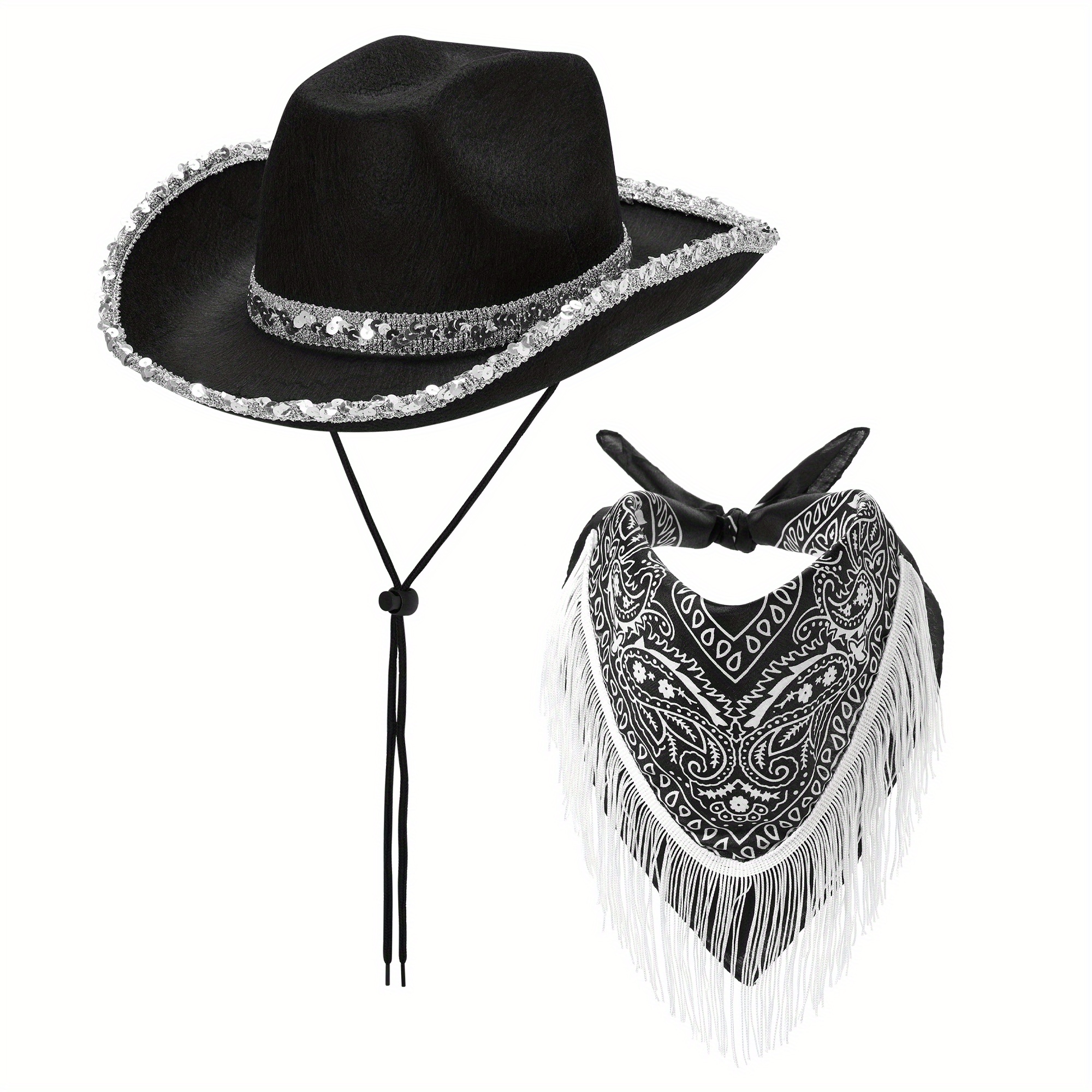 2pcs womens cowboy hats bandana wide brim western style - Temu