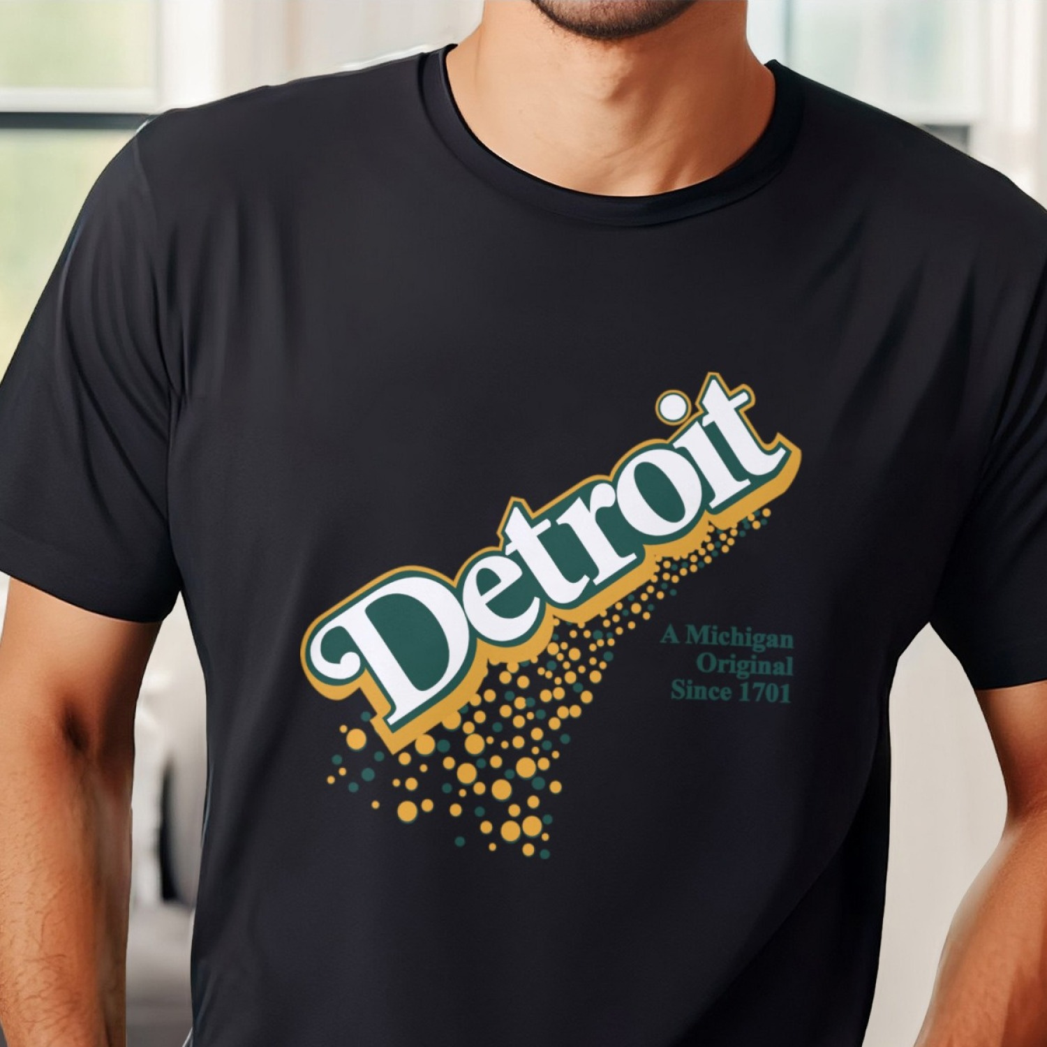 

Men's Summer Short Sleeve T-shirt With Front Print - Comfortable, Breathable Fabric, Casual Sporty Style- Detroit Original Pop