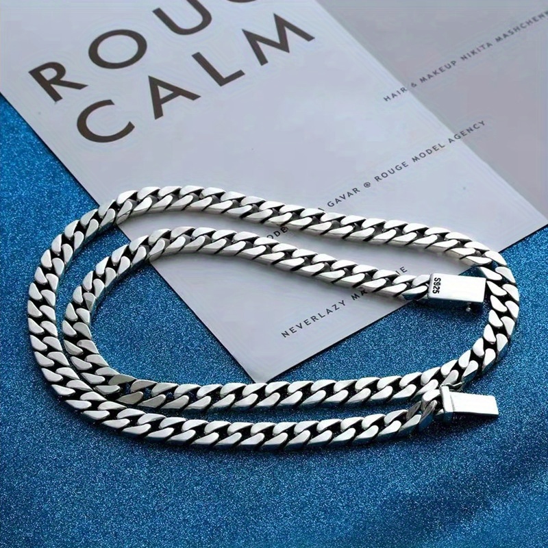 

S925 Silver Cuban Long Chain 8mm Versatile Men's Simple Necklace Sterling Silver Trendy Trendy Men's Personality Hip-hop