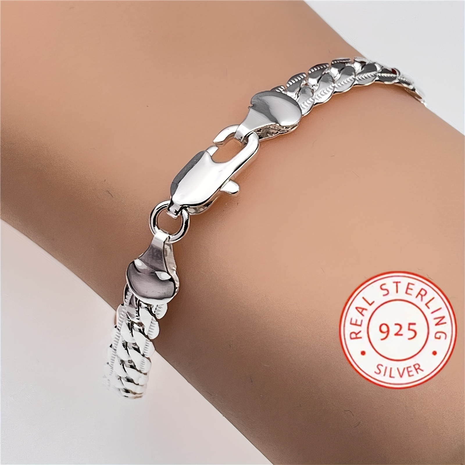 

1pc Stylish S925 Sterling Silver 5mm Cuban Chain Bracelet For Man And Women Trendy Jewelry Gifts 3g/ 0.11oz