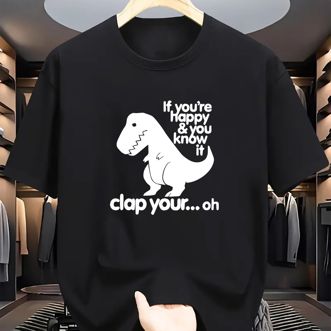 

Funny Dinosaur Print Men's Short Sleeve Casual T-shirt, Crew Neck Tee Tops, Summer Outdoor Daily Wear