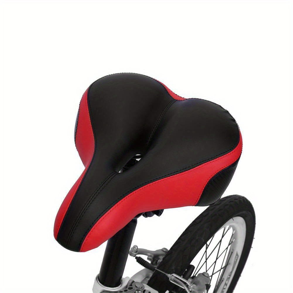 

1pc Leather Bike Saddle With Reflective Stripe - Shock-absorbing, Thickened Wide Bicycle Seat Cushion For Comfort