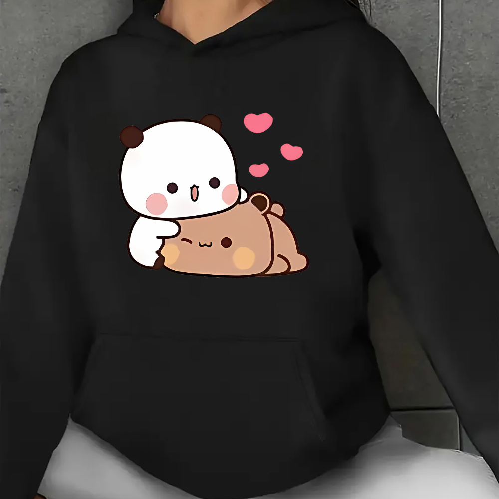 

Cute Cartoon Print Pocket Hoodie, Casual Long Sleeve Hoodies Sweatshirt For Winter & Fall, Women's Clothing