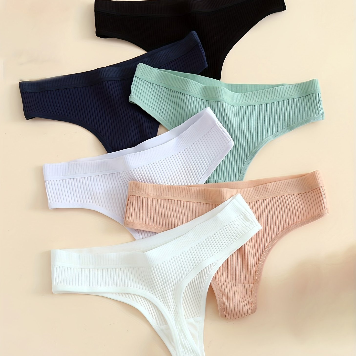 

6-piece Seamless Ribbed Sports Thong, Breathable Comfortable Cotton Panties, Ladies Underwear And Underwear