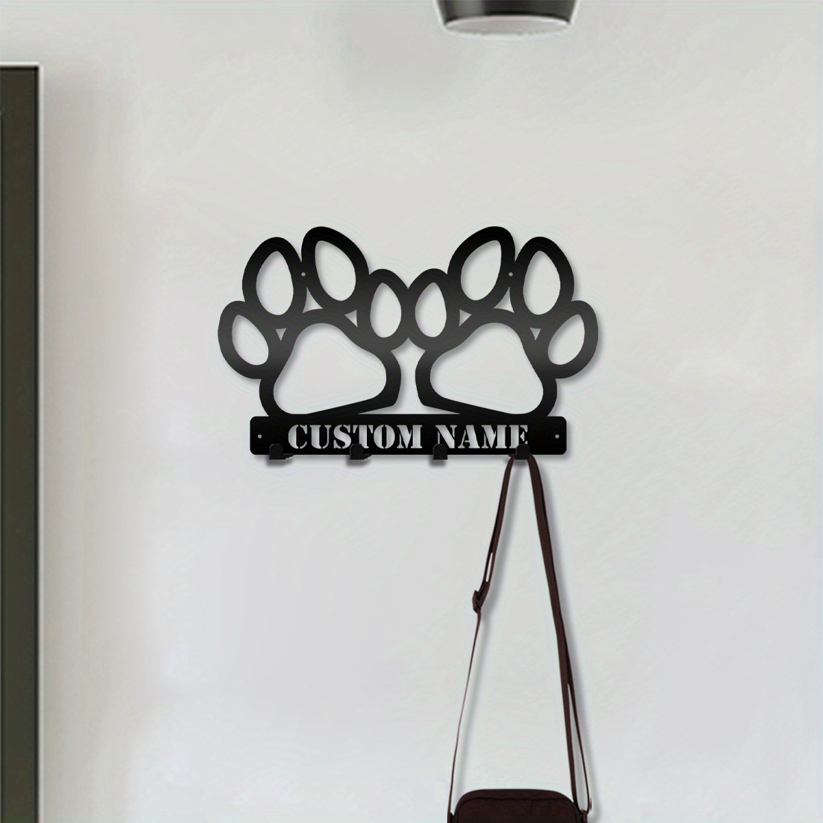 

Customizable Metal Key Holder - 1pc Wall Mounted Decorative Key Rack With Personalized Name, Dog Paw Entryway Organizer, Multi- Metal Coat Hooks For Christmas, Halloween, All