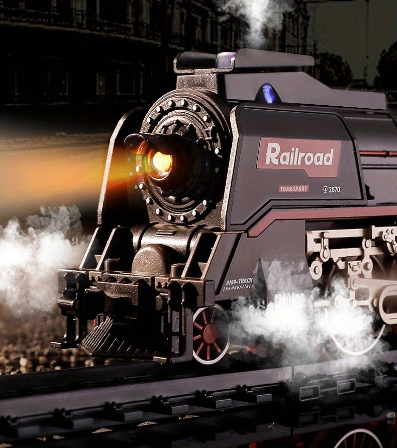 Hot Sale Simulation Retro Train Set, Super Endurance Toys with Steam Locomotives, Wagons and Tracks, Trains with Realistic Smoke, Sounds and Lights, Christmas Train Toy Gifts for Kids 3 4 5 6 7 8 +