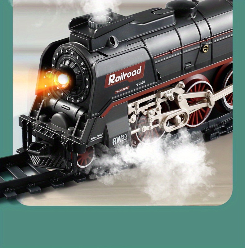 Hot Sale Simulation Retro Train Set, Super Endurance Toys with Steam Locomotives, Wagons and Tracks, Trains with Realistic Smoke, Sounds and Lights, Christmas Train Toy Gifts for Kids 3 4 5 6 7 8 +