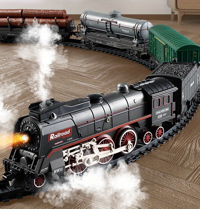Hot Sale Simulation Retro Train Set, Super Endurance Toys with Steam Locomotives, Wagons and Tracks, Trains with Realistic Smoke, Sounds and Lights, Christmas Train Toy Gifts for Kids 3 4 5 6 7 8 +