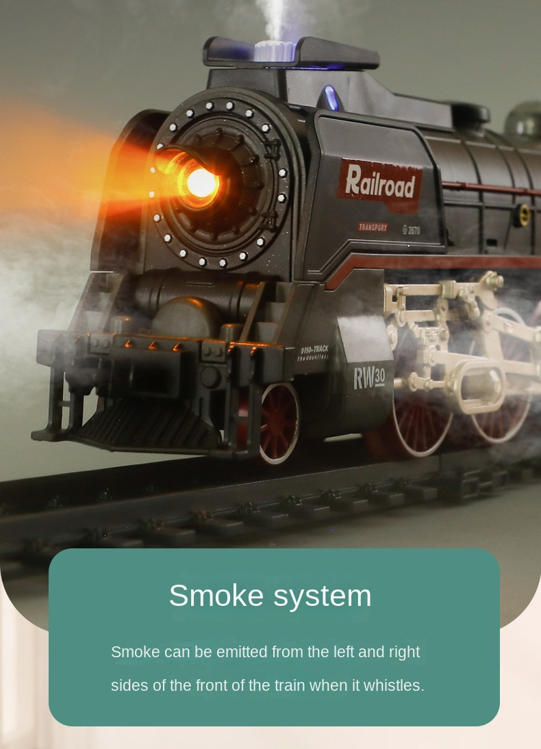 Hot Sale Simulation Retro Train Set, Super Endurance Toys with Steam Locomotives, Wagons and Tracks, Trains with Realistic Smoke, Sounds and Lights, Christmas Train Toy Gifts for Kids 3 4 5 6 7 8 +