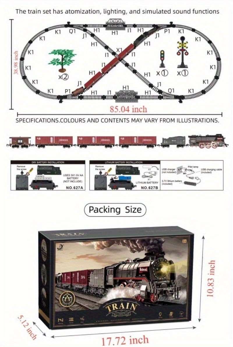 Hot Sale Simulation Retro Train Set, Super Endurance Toys with Steam Locomotives, Wagons and Tracks, Trains with Realistic Smoke, Sounds and Lights, Christmas Train Toy Gifts for Kids 3 4 5 6 7 8 +