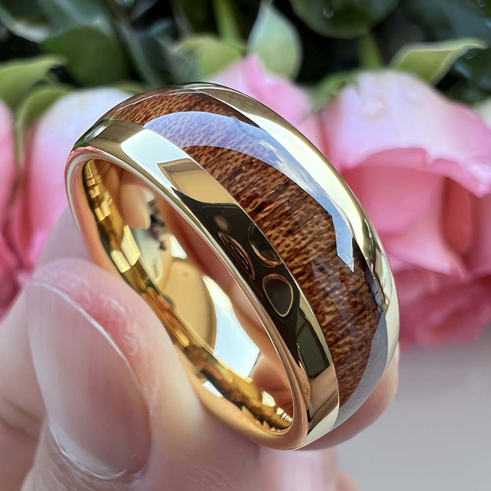 

1pc Fashionable Golden Wood Grain Tungsten Steel Ring