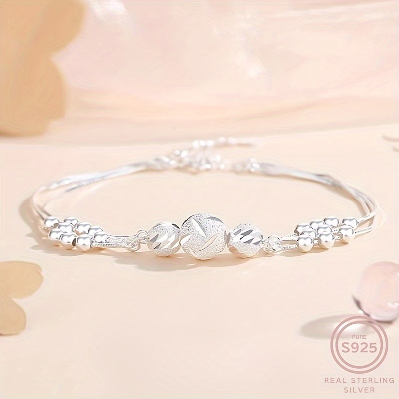 

1pc Fashion Delicate 925 Sterling Silver Multi-layer Carved Beads Frosted Bracelet, Temperament Elegant And Noble Hand Decoration