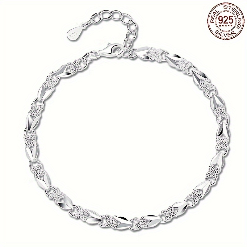 TEMU S925 Sterling Silver Clover Grams Adjustable Decor Charm Bracelet Anniversary Valentine's Day Birthday Hand Jewelry Gift For Women