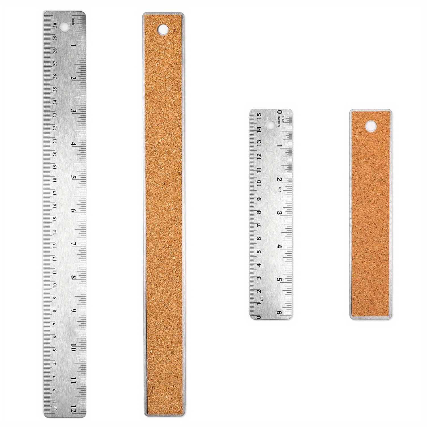 1/2pcs Metal Ruler Cork Backed 6 Inch 12 Inch Stainless Steel Metal Rulers With Cork Backing Non-slip Straight Edge Ruler With Inch And Centimeters For Student School Office Drafting Tools