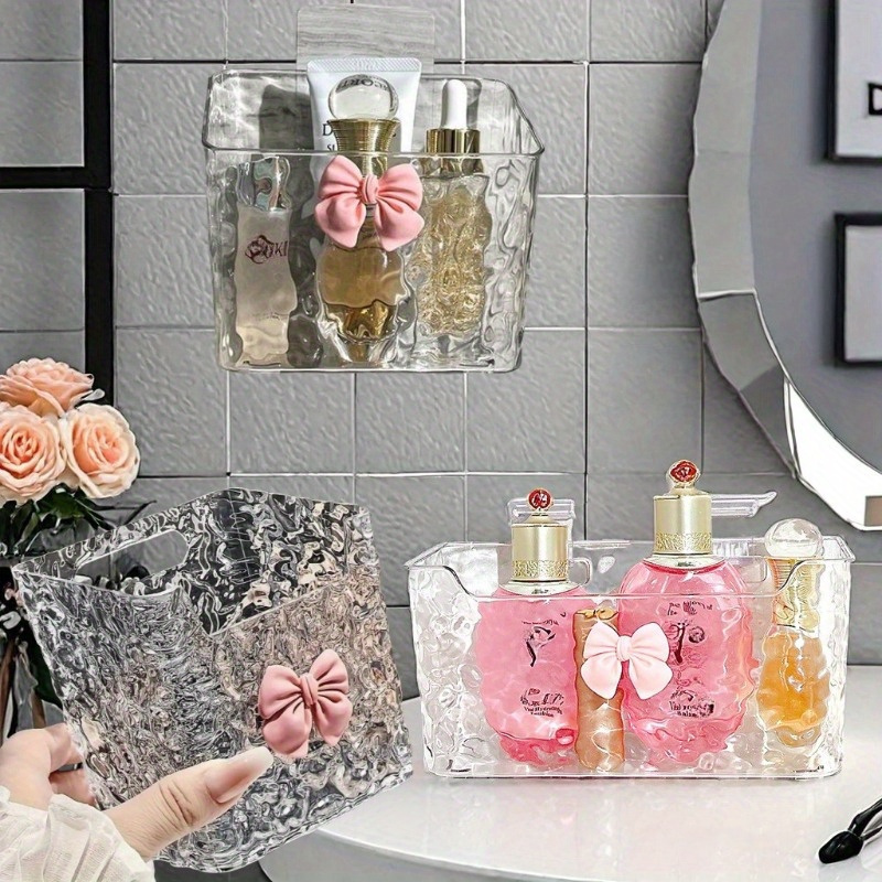 

1pc Plastic Makeup Organizer - Wall-mounted Cosmetic Storage With Toothbrush & Toothpaste Holder, No Electricity Needed, Lightweight Design For Efficient Bathroom Organization