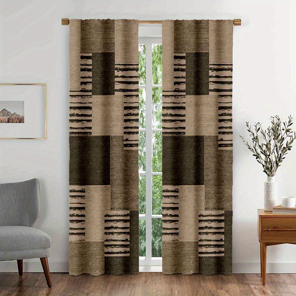 

Vintage Elegance: Geometric Print Curtains - Durable And Easy To Hang, Suitable For Living Room And Bedroom, Seasonal Charm, And Machine Washable