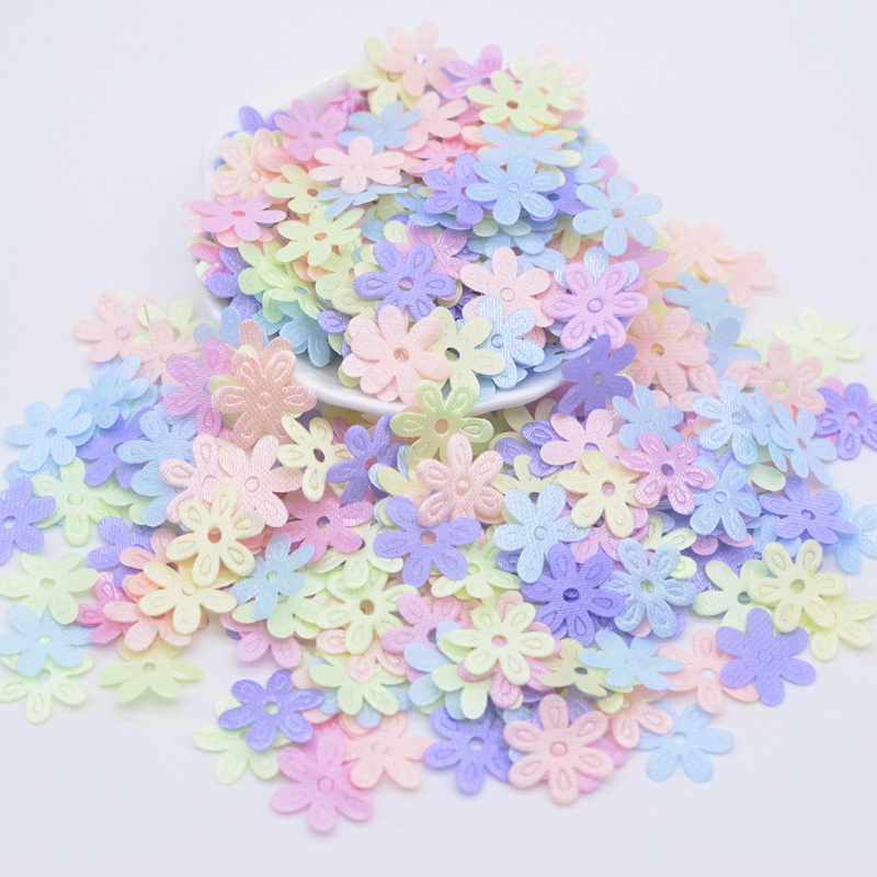 Image of 400pcs 1.6cm Cloth Fabric Patches Spring Flower Appliqués For Clothes Craft Sewing Supplies, Clips Bow, Card Making