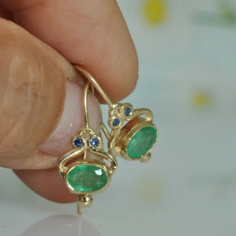 Women's Golden Green Stone Dangle Earrings, Everyday Wear