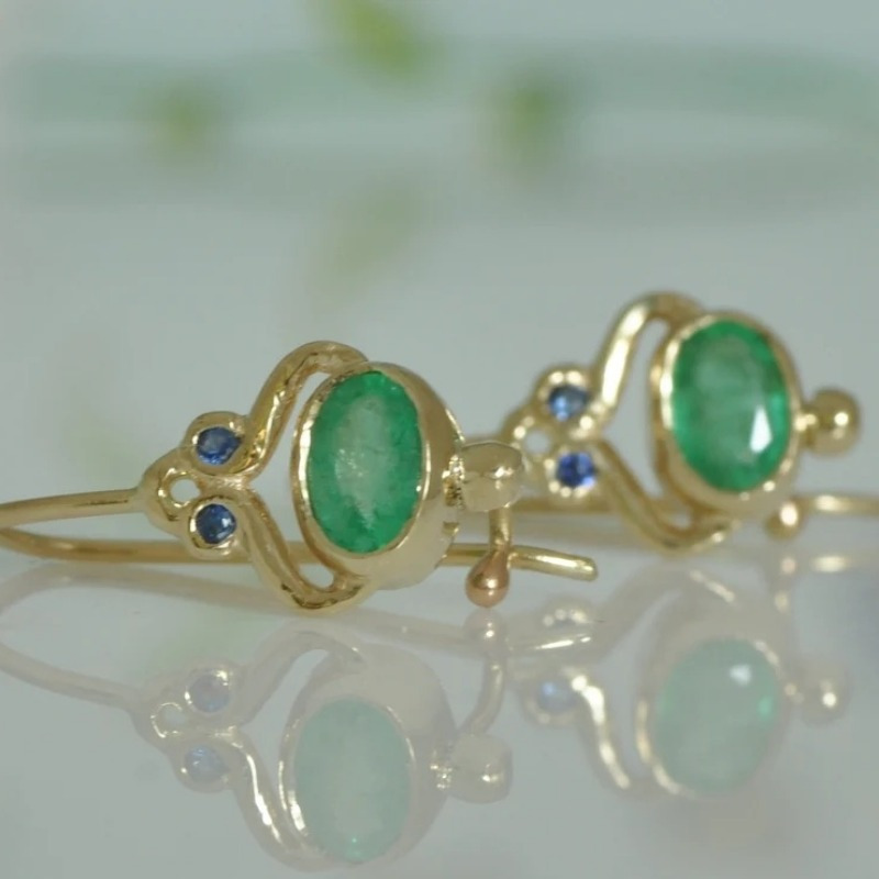 Women's Golden Green Stone Dangle Earrings, Everyday Wear