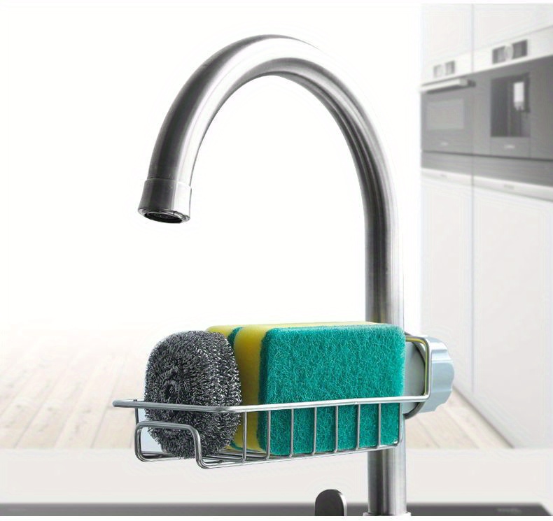 1pc stainless steel faucet caddy no electricity open storage organizer for sponge and cloth draining multipurpose metal bathroom accessory details 4