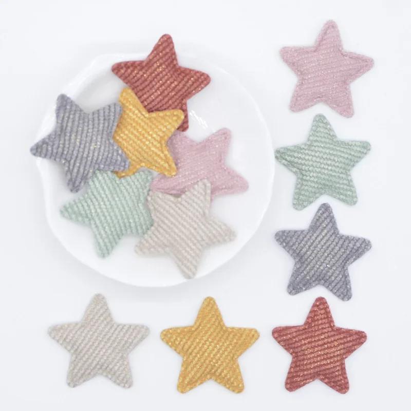 

50pcs Star-shaped Glitter Fabric Applique Patches, Assorted Colors, Padded For Diy Sewing On Hats, Gloves, Clothing, And Accessories Decoration