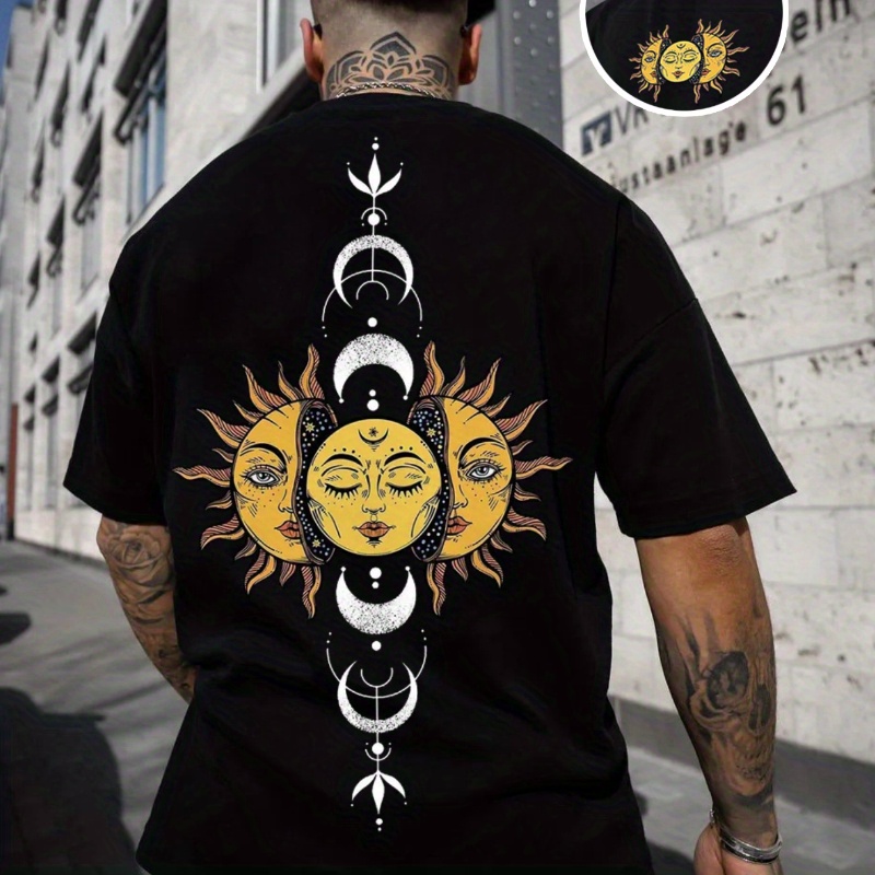 

Men's Sun And Moon Pattern Printed Fashionable Summer Short Sleeved T-shirt