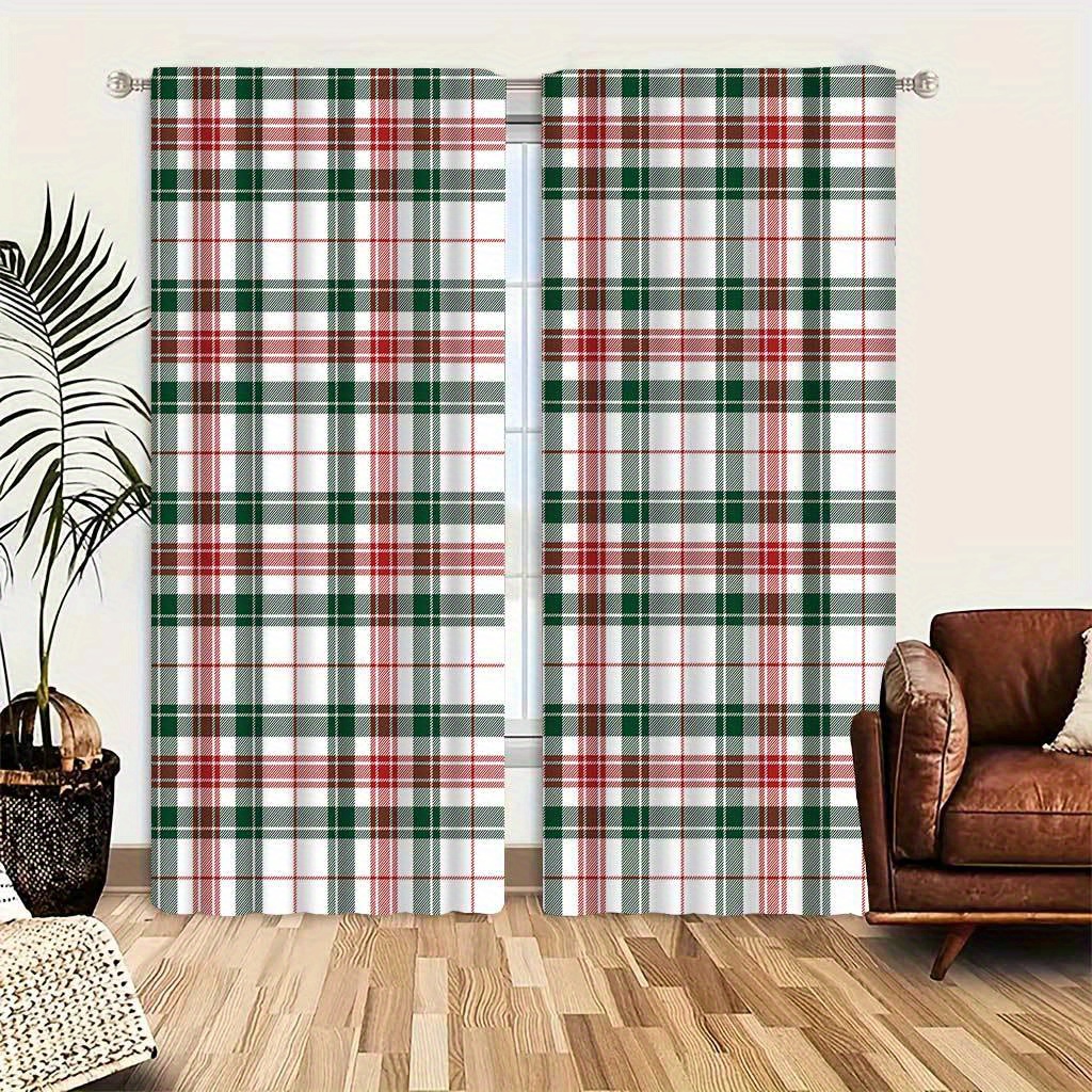 

Christmas Charm Plaid Curtains - Colorful, Easy-care Polyester For Living Room & Bedroom Decor, Durable & Easy To Hang