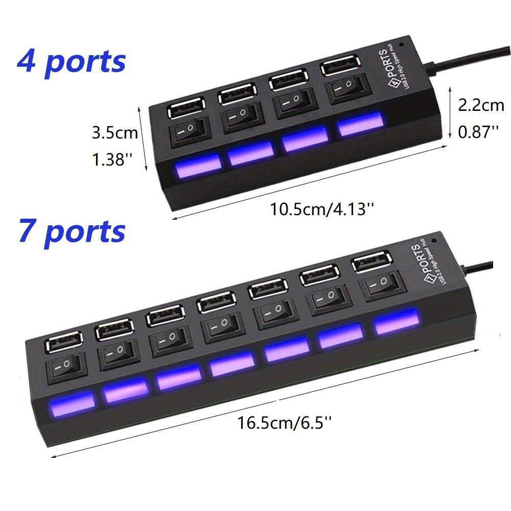 

Fast-charging Usb 2.0 With Touch Control - Multi-port Splitter, Power Adapter Compatible, 4/7 Ports Expander For Phones & Devices