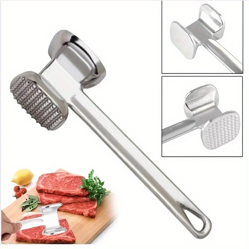 versatile double sided meat tenderizer hammer stainless steel aluminum alloy   steak   bbq essential kitchen tool for outdoor picnics camping parties details 3