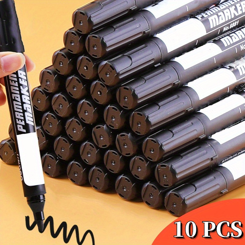 

10pcs 3-color Marker Pen, Black Oily Large Head Pen, Waterproof And Non Fading, Large Capacity Black Pen, Black, Red, Blue