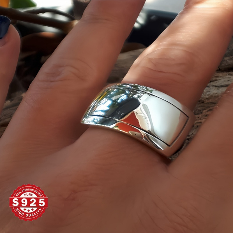 valentines gift 925 sterling silver wide band ring chunky dome statement piece for   suitable for party wedding minimalist tribal style   high quality   no stones pure silver   details 1