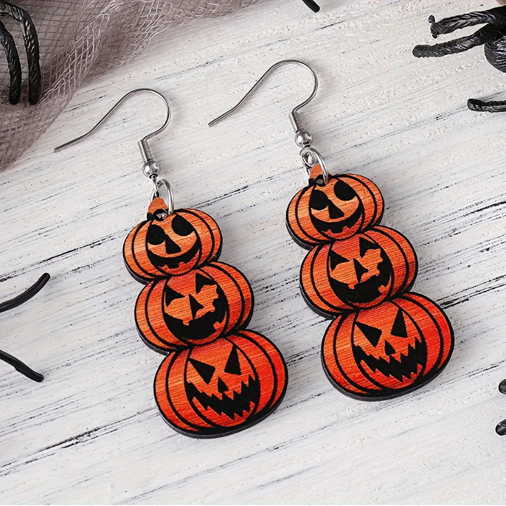 

Spooky Chic Halloween Pumpkin Dangle Earrings - Double-sided For Parties & Casual Attire, Gothic Fashion Accessory For Women