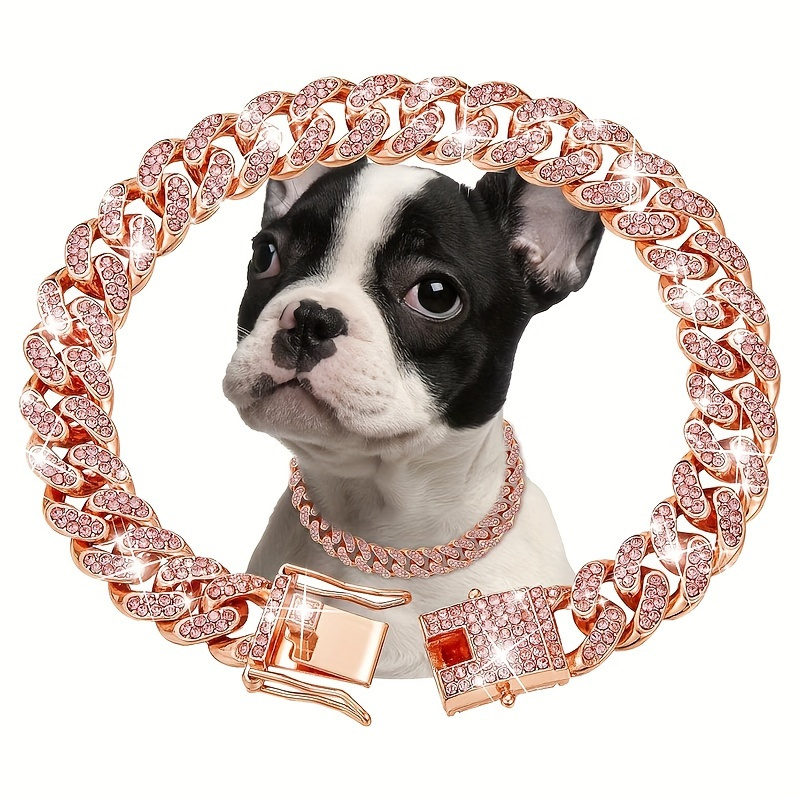 

1 Dog Chain Collar Diamond Cuban Chain Dog Collar 13mm Wide Dog Collar Metal Cat Chain Pet Crystal Collar Accessories Suitable For Small, Medium, And Large Dogs And Cats