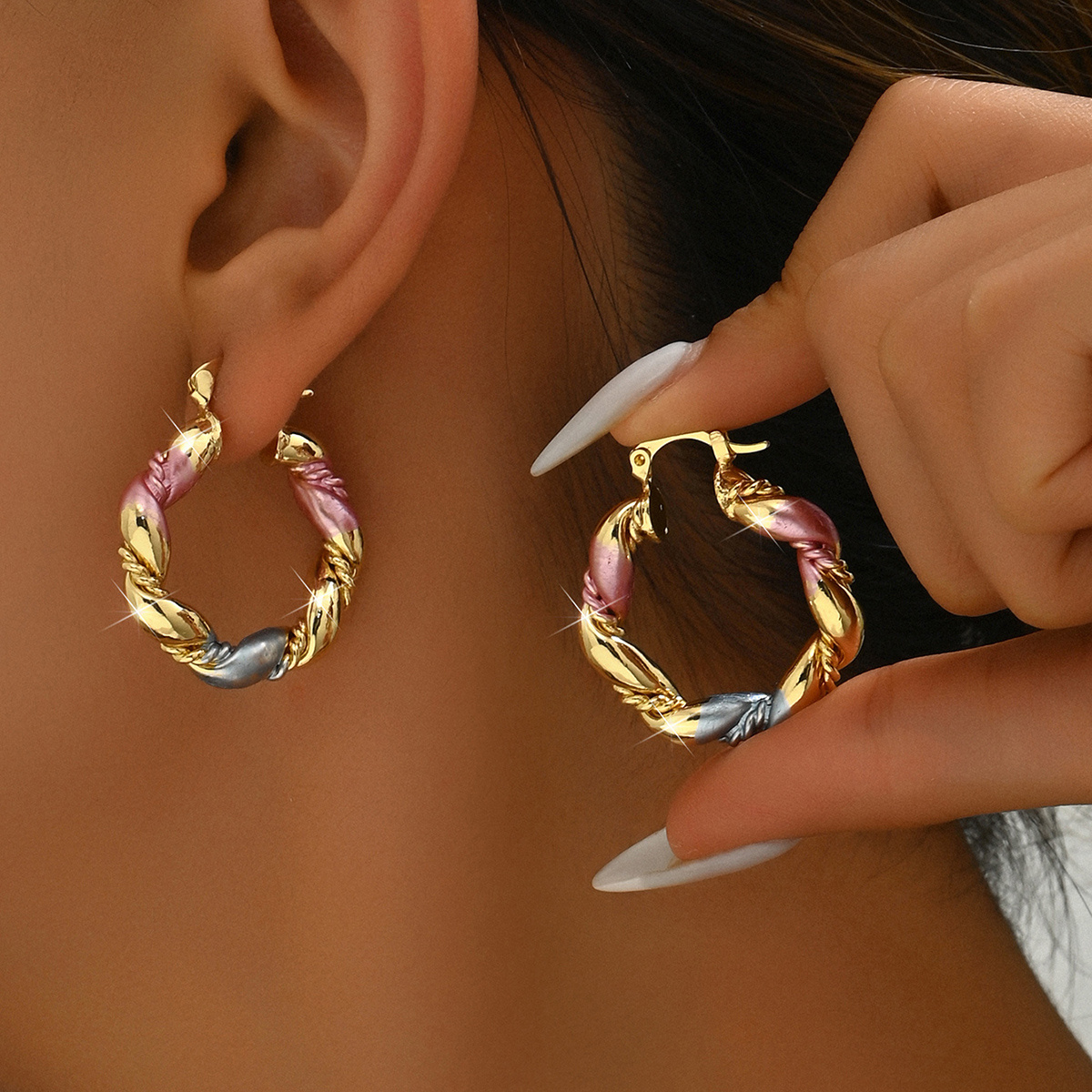 TEMU 1 Pair Of Colored Pure Hand-painted Design Lady Jewelry, Spiral Earrings, Holiday Gift To His Wife Valentine's Day Gift(comes With A Gift Bag)