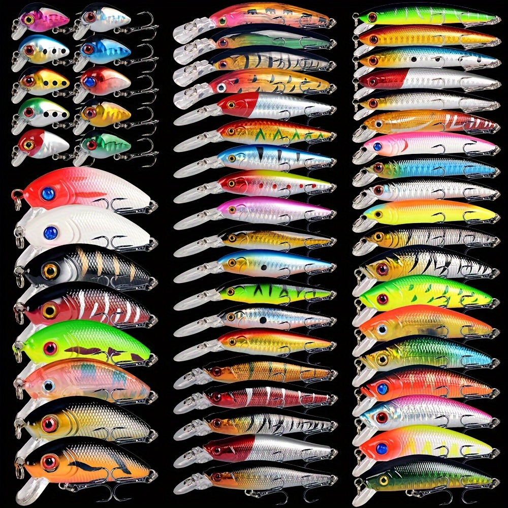 

56pcs/ Set Fishing Lure Set, Bionic Fishing Lure, Artificial Hard Bait With Treble Hook, Minnow, Crankbait, Outdoor Fishing Tackle