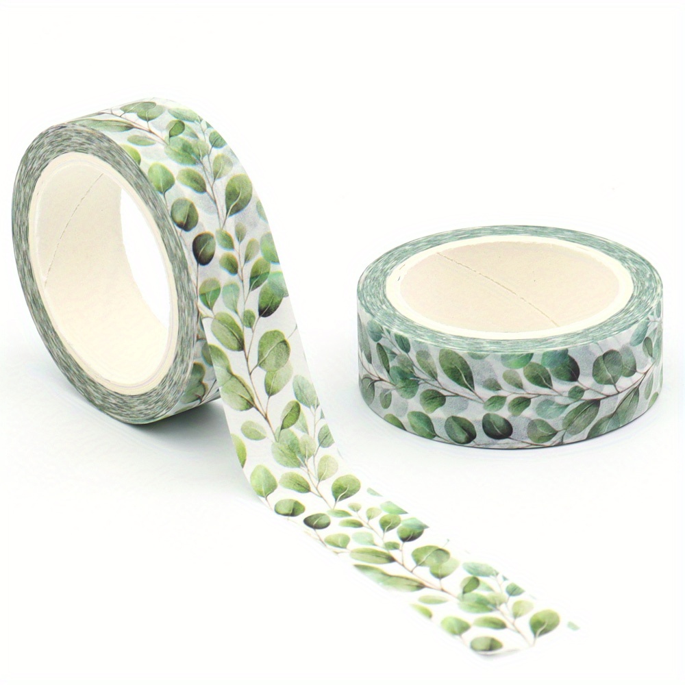 

Spring-themed Washi Tape With Green Eucalyptus Leaves, 10m X 15mm - Creative Decorative For Journals And Gift Wrapping