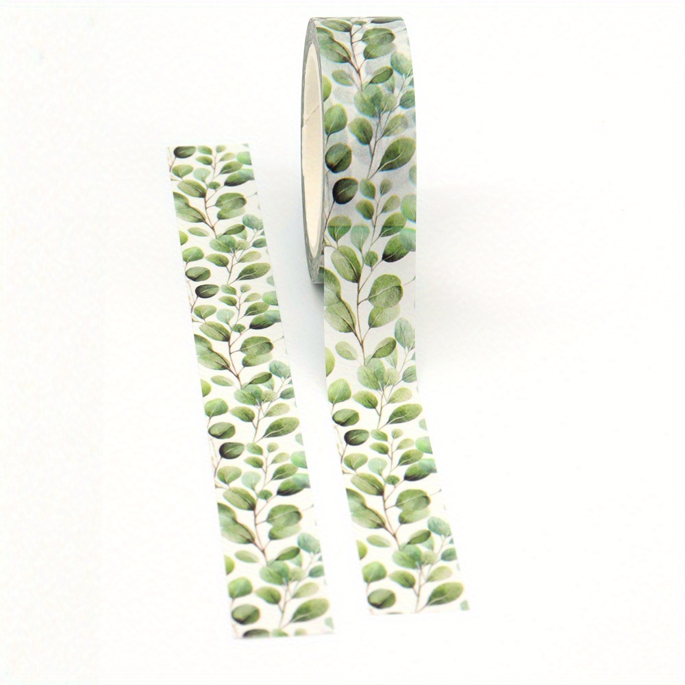 Spring-themed Washi Tape With Green Eucalyptus Leaves, 10m X 15mm - Creative Decorative Crafting Tape For Journals And Gift Wrapping