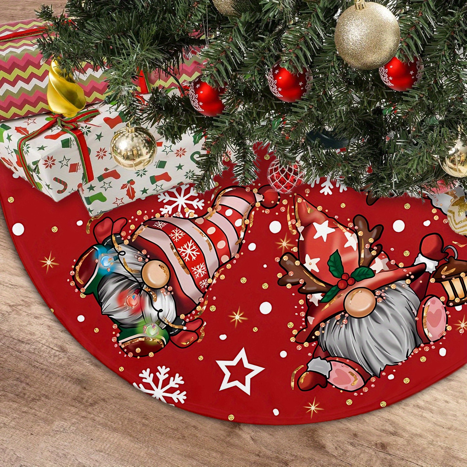 

Christmas Gnome Tree Skirt - 1pc 48" Festive Polyester Xmas Tree Mat For Indoor/outdoor Decor, Holiday Party Accessory With Santa Elf Design