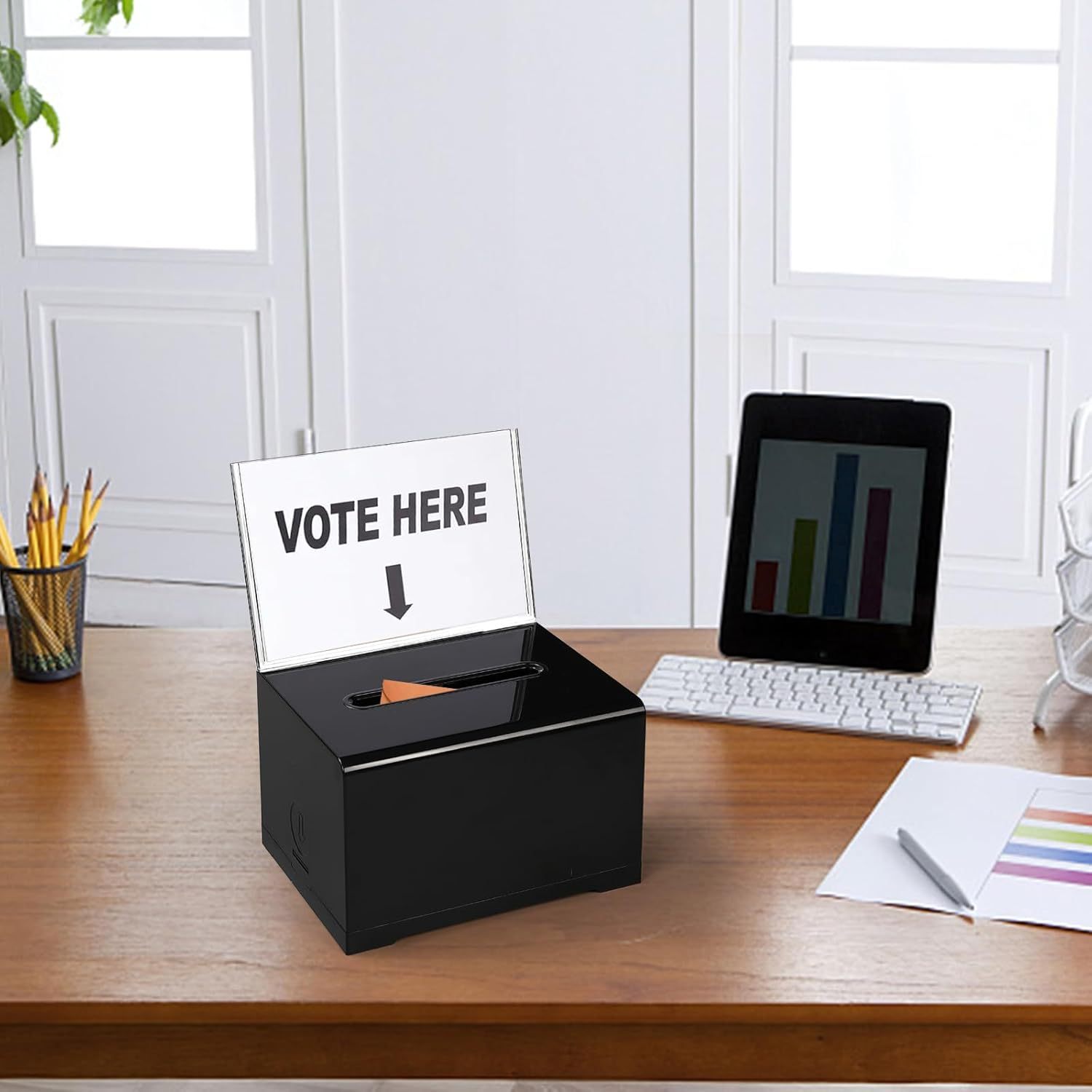 

Acrylic Box With Lock - Black Ballot & Suggestion Holder For Fundraising, Bars, And School