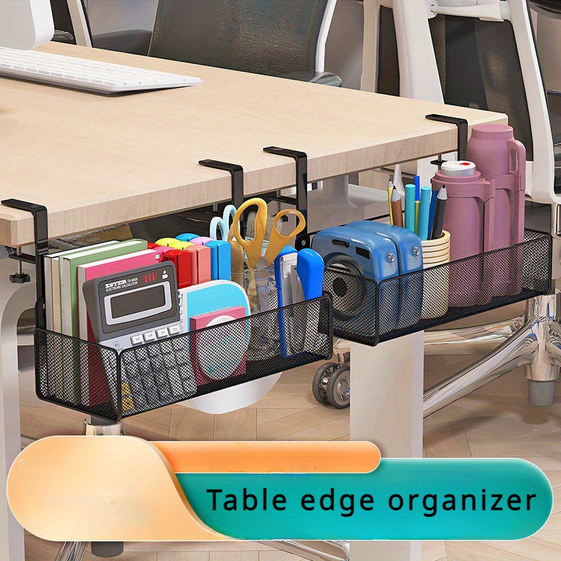 

1pc Metal Under Desk Organizer Tray, No Power Required, Adjustable Height Clamp-on Desk Edge Storage Basket For Cable Management And Office Supplies