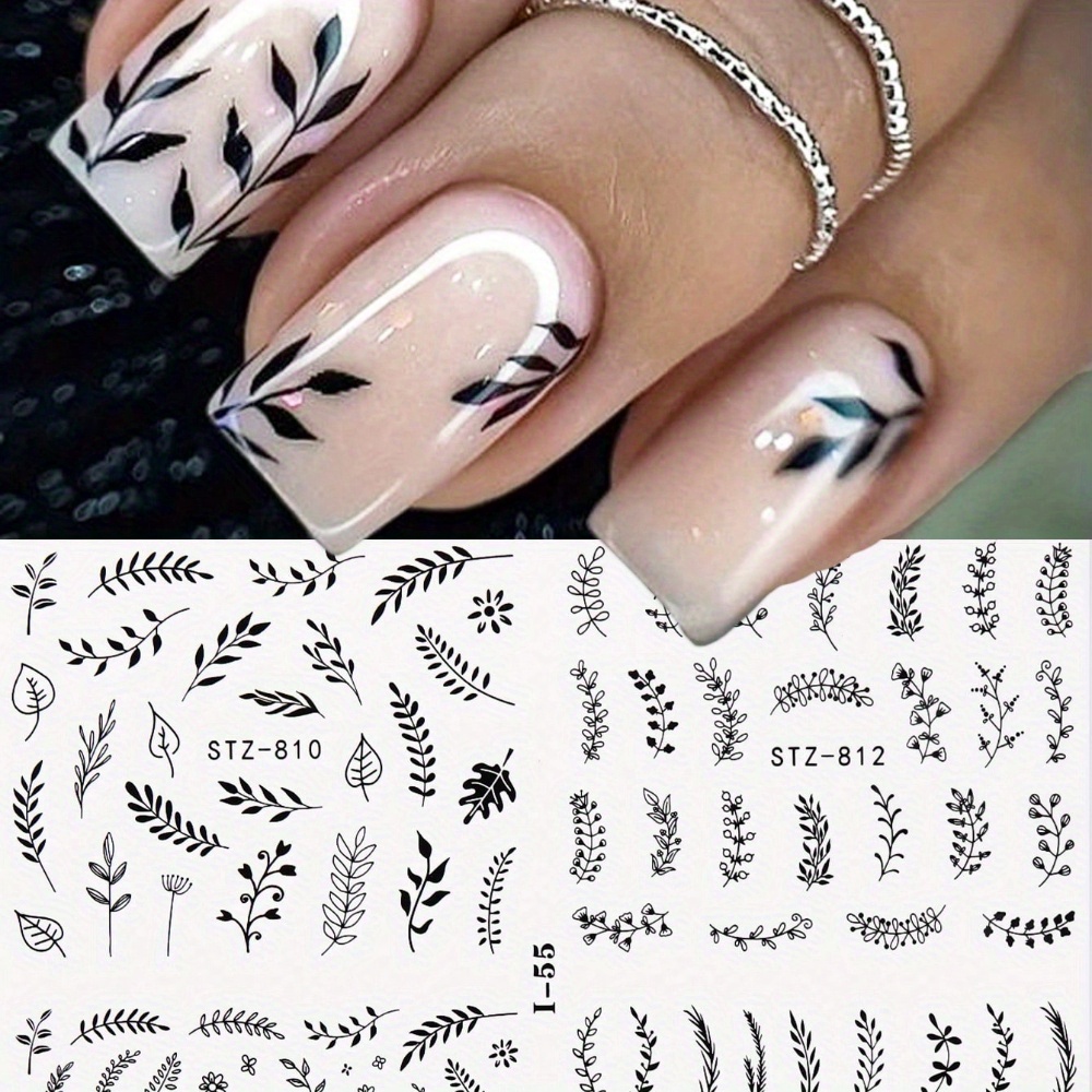 

Lot de 4 Autocollants pour Nail Art Noirs - Décalcomanies à Transfert d'Eau avec de Feuilles de Palmier & Floraux, , Inodores - Parfaits pour les de Manucure DIY