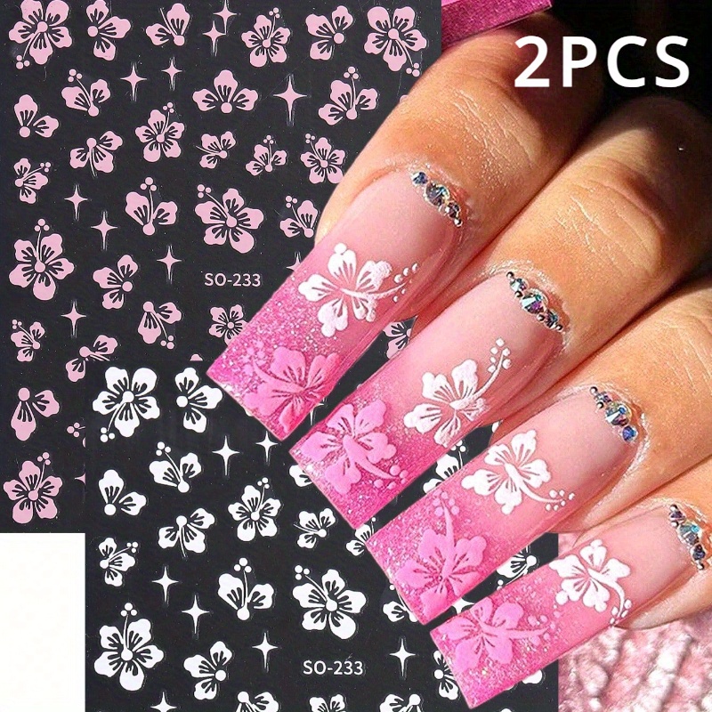 Stickers Nail Art Fleurs Bleues Et Roses - Autocollants Pour Ongles, Neuf, France
