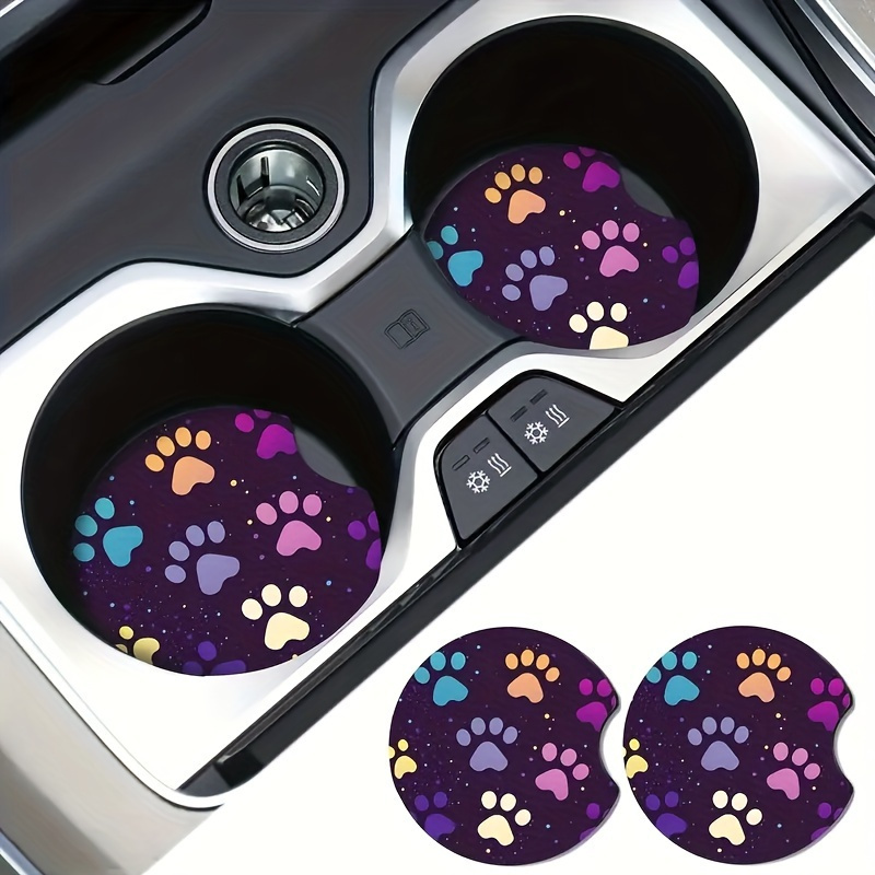 

2-pack Eva Dog Paw Print Car Coasters - Absorbent, Anti-slip Neoprene Backed Cup Holder Inserts For Vehicle Protection