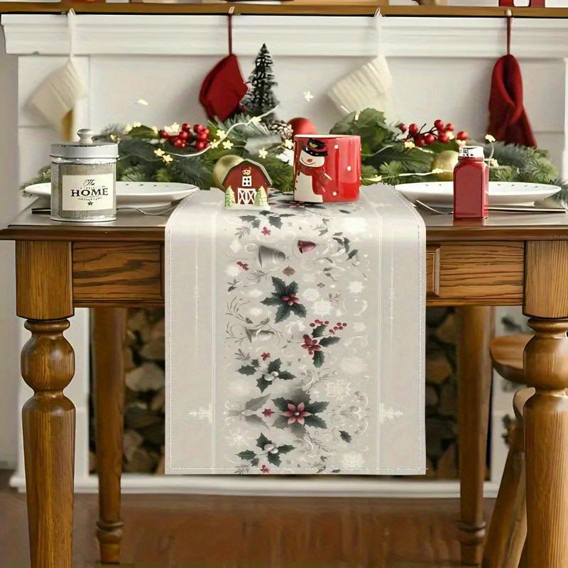 

Christmas Cheer Table Runner And Placemat Set - Holiday Design, Polyester Knit, Rectangular Shape For Dining & Kitchen Decor