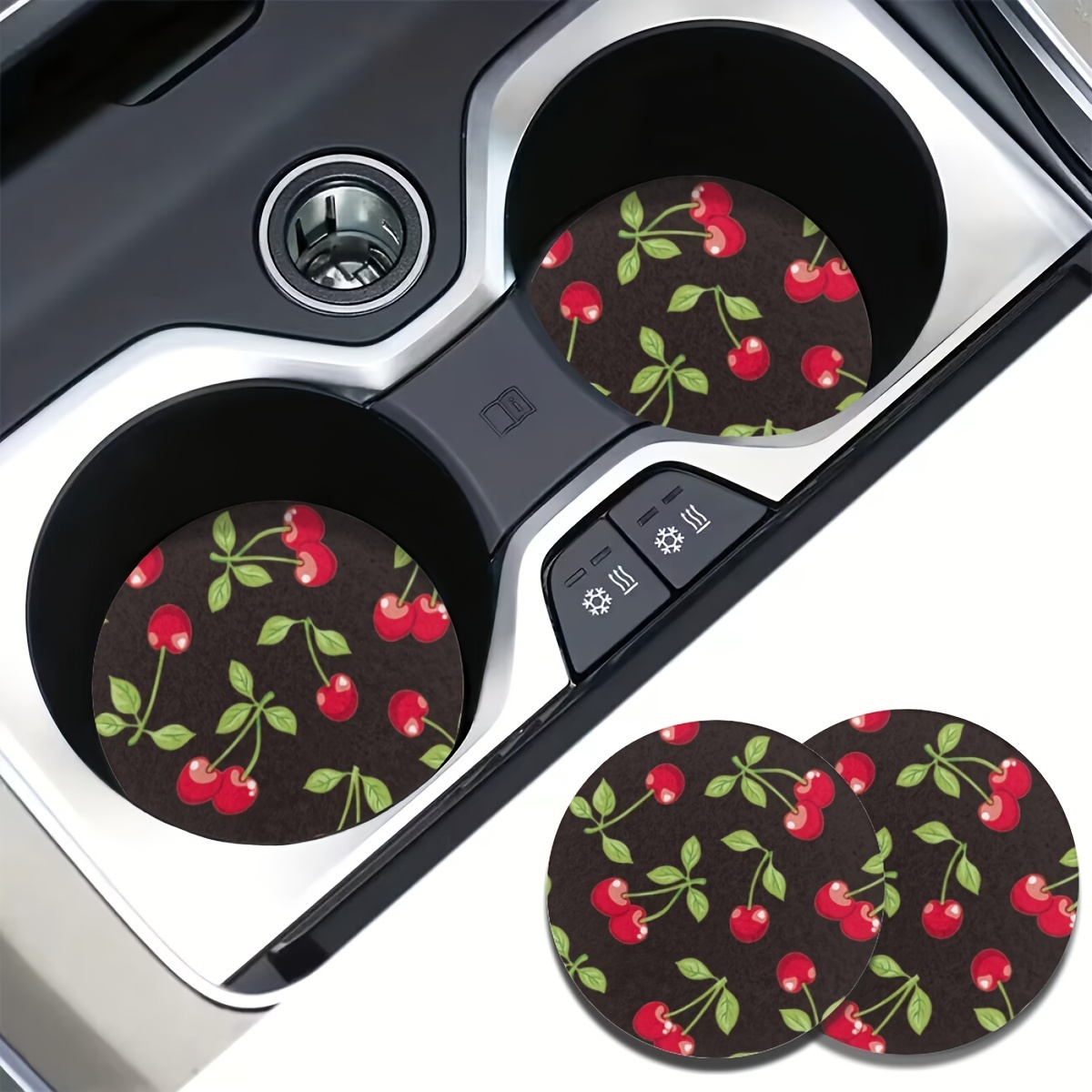 

2 Pcs Car Coasters: Non-slip Silicone Cup Holders With Cherry Design - Protect Your Car From Spills And Stains